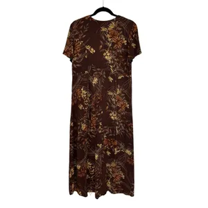 Vintage 90s Norton McNaughton Fall Floral Maxi Dress in Chocolate Brown - Size M thumbnail 2