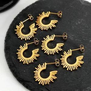 Gold Sun Rays Open Hoop Earrings thumbnail 5