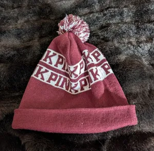 Victorias Secret PINK Beanie Hat Maroon Burgundy Knit Pom Pom Cuffed Womens thumbnail 1