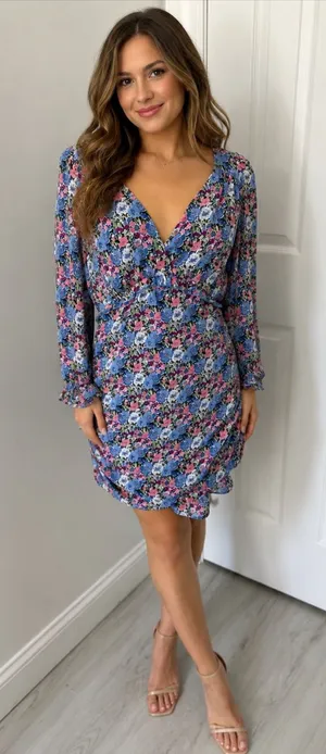 Lush Floral Surplice Ruched Long Sleeve Dress thumbnail 1