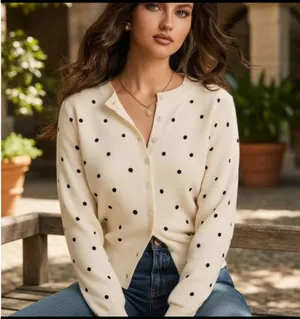 Maeve Cream Cardigan with Black Polka Dots thumbnail 1