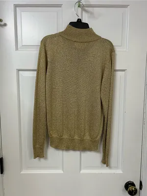 Vintage Cache Metallic Gold Knit Turtleneck Sweater thumbnail 3