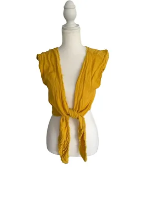 FREE PEOPLE Marigold Yellow Tie Front Vest Size Small thumbnail 2