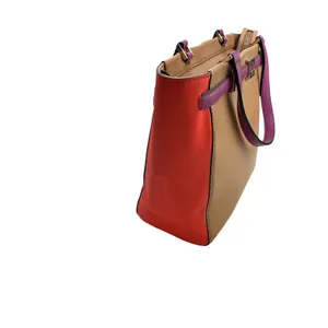 Kate Spade New York‎ Pebbled Leather Colorblock Tote Bag Tan Red Purple thumbnail 5