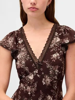 GAP Lace Trim V-Neck Crepe Maxi Dress thumbnail 3