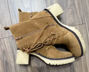 Source Unknown Tan Suede Lace-Up Ankle Boots thumbnail 1