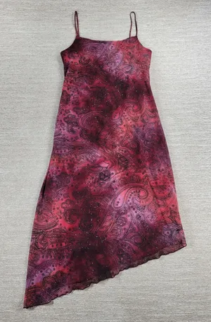 My Michelle Asymmetrical Slip Dress Large Red Glitter Y2K Paisley Fairy Grunge thumbnail 1