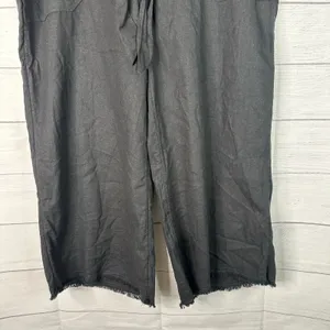 Caslon XL Black Linen Blend Wide Leg Crop Pant Raw Frayed Hem Drawstring Coastal thumbnail 4