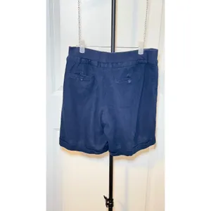 Per Se Navy Blue‎ Linen Blend Drawstring Shorts Size 6 Wood Bead Detail Cuffed thumbnail 2