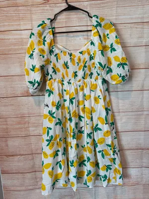 DAVI & DANI White Lemon Print Puff Sleeve Dress thumbnail 2