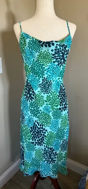 Express Floral Print Green Blue Midi Slip Dress‎ Sleeveless Summer Party thumbnail 1