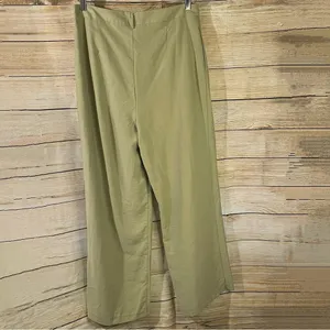 Zara high-rise wide leg pleated green trouser pants with pockets women Size XL thumbnail 10