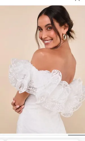 Lulus Angelic Trend White Embroidered Ruffled One-shoulder Mini Dress thumbnail 5
