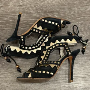 Sophia Webster Riko Black Suede Rose‎ Gold Geometric Peep Toe Stiletto Heels 8 thumbnail 6