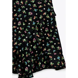 ZARA Black Floral Fruit Berries Ruffled Satin Shorts Skort Satin Summer X-Small thumbnail 15