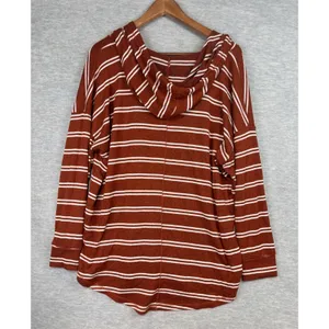 Market & Spruce Striped Hoodie Rust Orange White Pullover 1X Pocket Curved Hem thumbnail 5