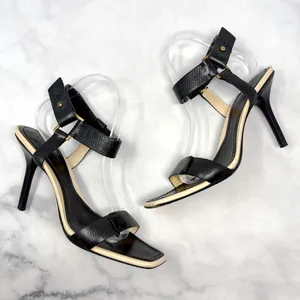 GUCCI Vintage Y2K Leather Square Open Toe Strappy Stiletto Heel Sandal Black 9.5 thumbnail 1