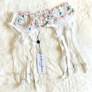 NWT For Love & Lemons White with Rainbow Floral Garter Belt - Extra Small thumbnail 1