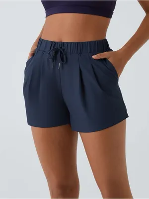 Halara 10HBB.- High Waisted Elastic Waistband Drawstring Pleated Yoga Shorts 3". thumbnail 4