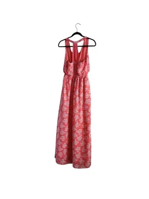 Tulle Coral-Pink Floral Sleeveless Maxi Dress with Waist Tie thumbnail 3