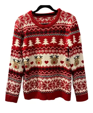 Ugly Christmas Sweater Women's Size XL Red Reindeer Knit Holiday Fair Isle Soft thumbnail 1
