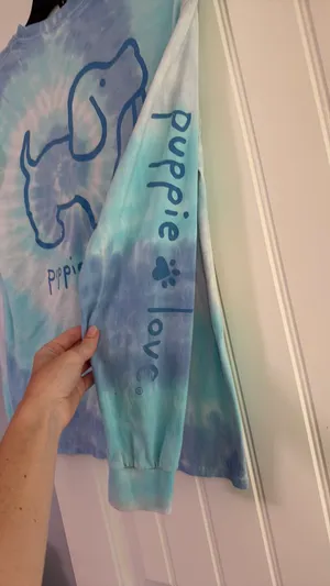 Blue Tie-dye puppie love long sleeve shirt thumbnail 3