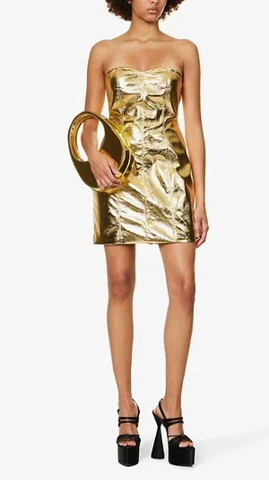 Revolve NWT AmyLyn Johanna Gold Metallic Bandeau Mini Dress thumbnail 4