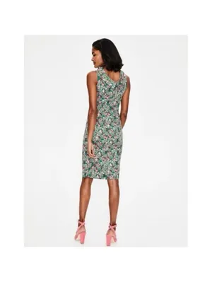 Boden EUC Women's Martha Seam Detail Dress Green Bird Print Size 6R thumbnail 2