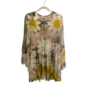 Young Fabulous & Broke Tie Dye‎ Mini Dress Womens Small Yellow Boho Bell Sleeve thumbnail 4