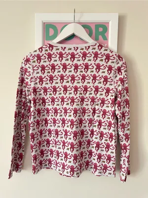Roller Rabbit Monkey Top & Bottoms Pajamas Set Pink Red 100% Pima Cotton XS thumbnail 6