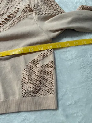 Alo yoga size large pink Cropped Open-Knit Long Sleeve Top in Light Blush thumbnail 8