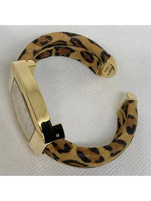Vivani Women's gold tone Cheetah Print Cuff Band watch quartz 29mm 6” running thumbnail 8