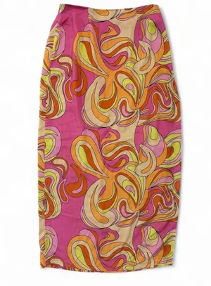 Meshki Frankie Two Tone Skirt Pink & Yellow Swirl Psychedelic Print Medium thumbnail 6