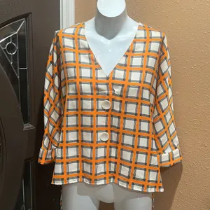 Zara orange plaid blouse thumbnail 3