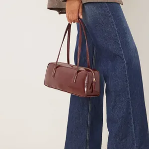 ASOS- burgundy patent faux leather elongated shoulder bag thumbnail 5