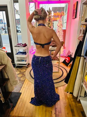 Purple Sequin Prom Dress Size M thumbnail 3
