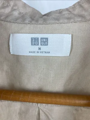 Uniqlo 100% Linen Tan Long Sleeve Button Blouse Top M thumbnail 5