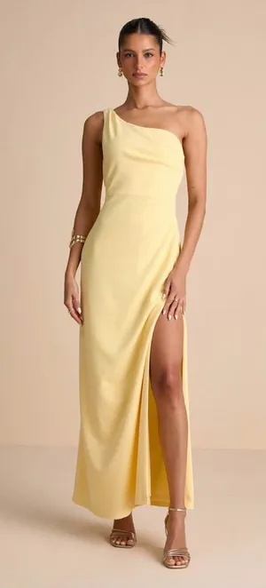 Lulu's Maevyn Light Yellow Cowl Back Column Maxi Dress thumbnail 1