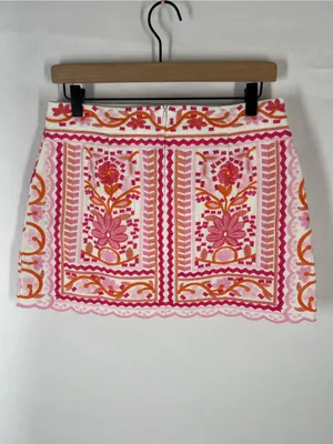 J.Marie Marina Embroidered Floral Mini Skirt Pink Orange White Size S thumbnail 6