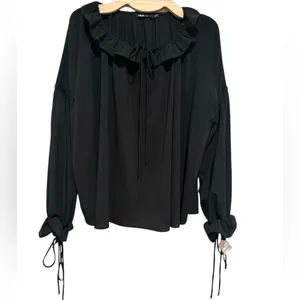 INA LONG puff SLEEVE RUFFLE NECK BOHO OVERSIZED BLOUSE L thumbnail 2