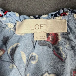 LOFT Womens M Light Blue‎ Paisley Ruched Ruffle Tie Neck Top Blouse Lightweight thumbnail 6