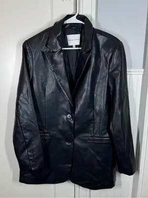 Rebecca Minkoff Vegan Leather Blazer Jacket Poetcore Oversized Black Size Medium thumbnail 1