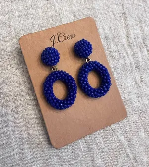 J.Crew Royal Blue Beaded Drop Earrings NWT thumbnail 1