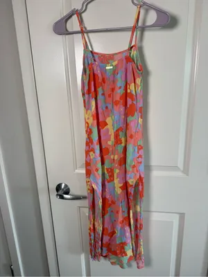 Billabong Floral Slip Midi Dress in Red, Pink, Yellow, Blue thumbnail 6