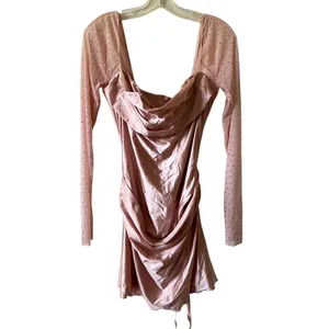 Oh Polly Clemmie Embellished Long-Sleeve Draped Mini Dress in Blush Pink Size 8 thumbnail 4