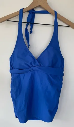 Athleta Blue Halter‎ Top 34 B/C Ruched Sides thumbnail 1