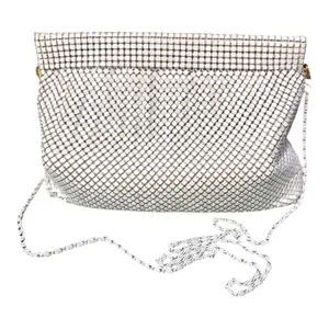 Unique Vintage Bags by Marlo 80s Glam White Metal Mesh Oversized Clutch Evening Bag Chain Strap thumbnail 3