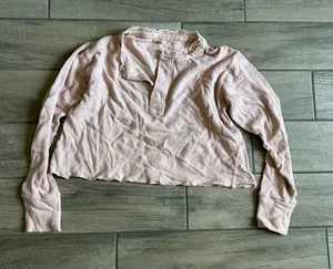 LoveShackFancy Cropped Lace-Trim Henley Top - Dusty Pink thumbnail 1