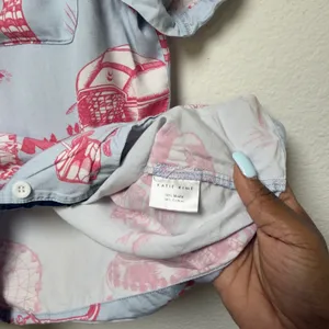 Katie Kime‎ Women Cotton Pajama Top Small Blue Pink Texas Toile Western Big Tex thumbnail 8