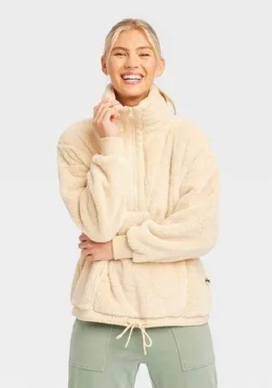 Joylab cream fleece quarterzip pullover sweatshirt thumbnail 1